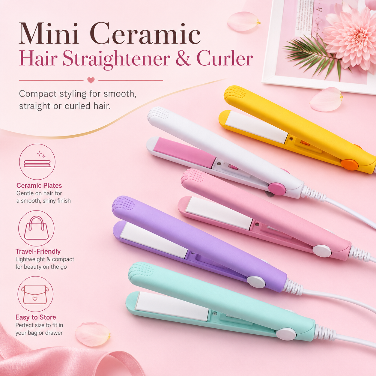 Portable Mini Hair Straightener & Curler